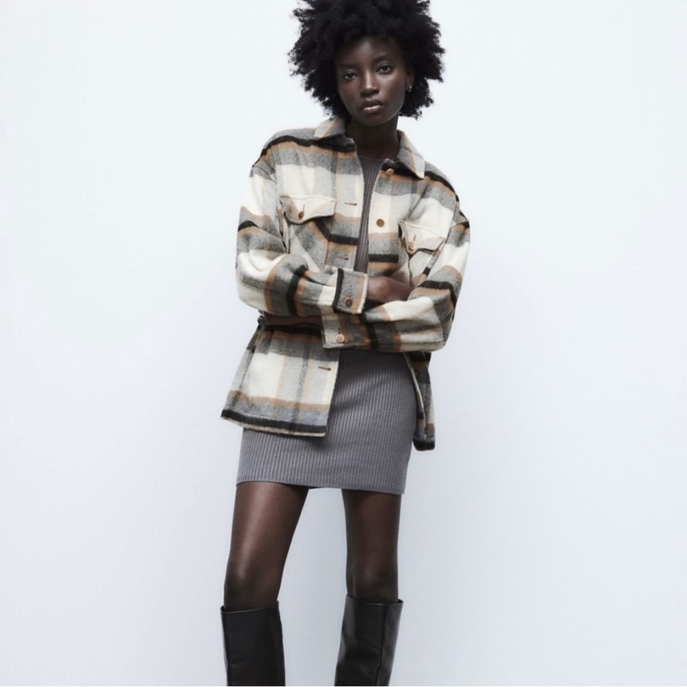 Zara shacket overshirt jacket plaid size S